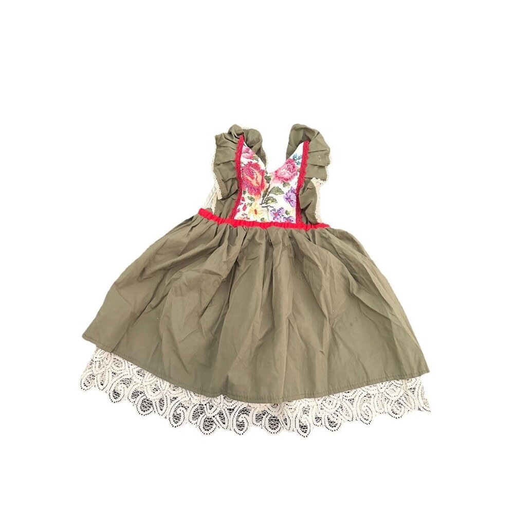 Girls Amanda Archer Co Handmade Dress Size 12-18 Months Green And Floral